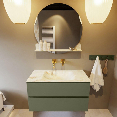 MONDIAZ VICA-DLUX Ensemble meuble de salle de bains - 90cm - meuble bas army - 2 tiroirs - vasque encastrée cloud au centre - sans trous de robinet - version haute 60cm - frape SW1088712