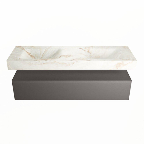 Mondiaz ALAN-DLUX Ensemble de meuble - 150cm - meuble Dark grey mat - 1 tiroir - Lavabo Cloud Frappe suspendu - vasque Gauche et droite - 2 trous de robinet SW804702