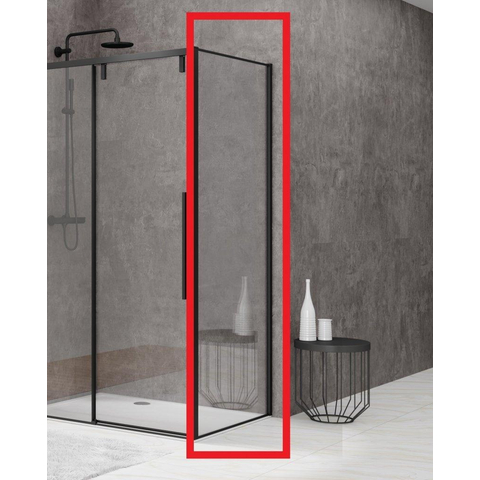 Van Rijn Products ST06 Wand - 88.5x200cm - helder glas - dikte 8mm - tbv hoekcabine - zwart SW492813