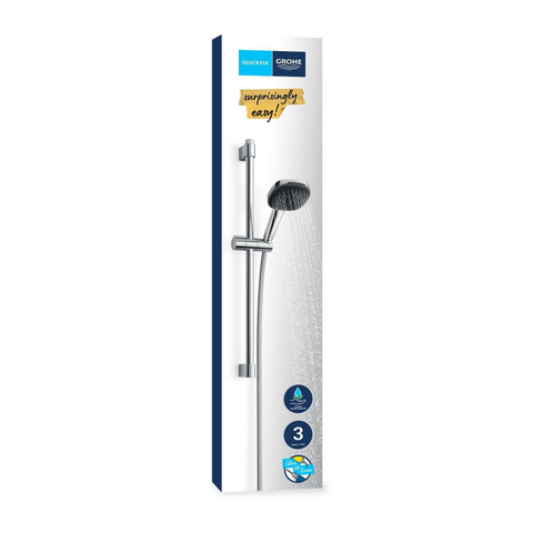 GROHE Vitalio Comfort 110 Ensemble barre de douche - 60cm - douchette à main carrée - 3 types de jets - flexible de douche lisse - chrome SW1028285
