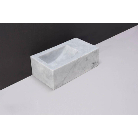 Forzalaqua Venetia Xs fontein - 29x16x10cm - kom links - kraangat rechts - gepolijst carrara (grijs) SW230676
