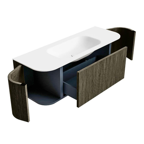 Mondiaz KURVE Ensemble de meuble de salle de bains - 130x46x40cm - 1 tiroir - 2 portes - lavabo solid surface - central - 1 trou de robinet - Shadow SW1414218