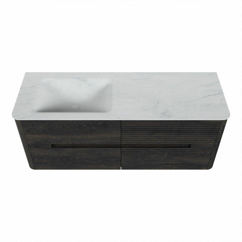 Mondiaz CIRO-DLUX Meuble de salle de bains - 130x45x50cm - lavabo en solid surface Opalo - 1 vasque à gauche - sans trous de robinet - 4 tiroirs - Shadow SW1532404