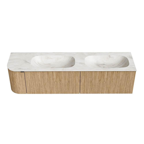 MONDIAZ KURVE-DLUX meuble de salle de bains 175cm avec module 25 L couleur Chêne avec 2 tiroirs et 1 porte. Lavabo STOR SMALL double / droit 2 trous de robinet couleur Ostra. SW1137802