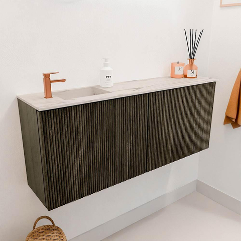 Mondiaz JOYA-DLUX 100cm meuble de salle de bains - couleur Shadow - Vasque FAYE position Gauche 1 trou de robinet couleur Nata. SW1424968