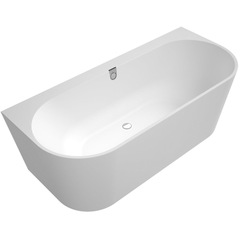 Villeroy & Boch Oberon 2.0 halfvrijstaand bad - 180x80cm Quaryl - inclusief afvoer /overloopcombinatie in chroom en - Stone White (mat wit) SW454200