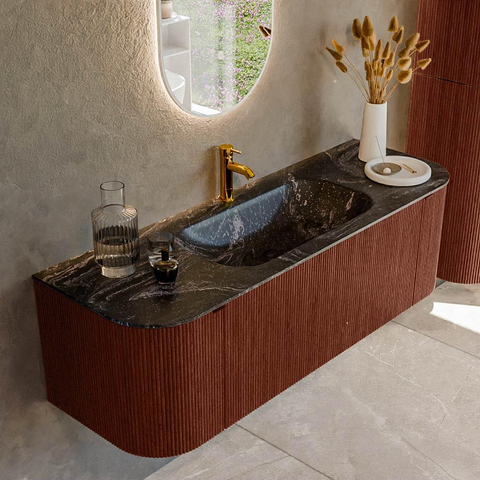Mondiaz KURVE-DLUX Ensemble de meuble de salle de bains - 140x46x40cm - 1 tiroir - 2 portes - lavabo solid surface - central - 1 trou de robinet - Ruby SW1416040