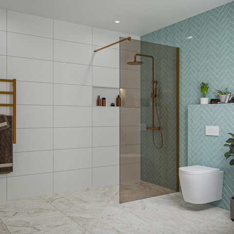 Fortifura Galeria inloopdouche - 100x200cm - rookglas - wandarm - PVD - geborsteld koper SW876939