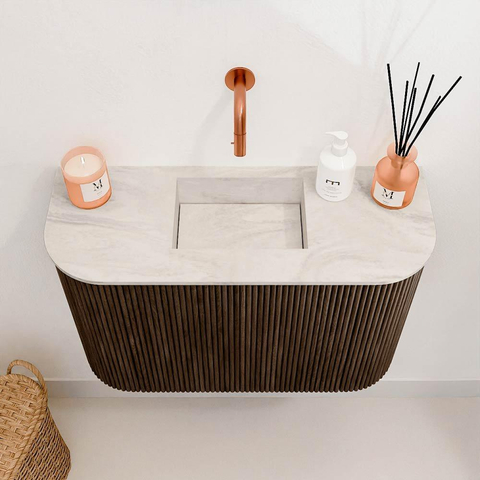 Mondiaz JOYA-DLUX 63.2cm toiletmeubel - ronding links en rechts kleur Walnut - Wastafel FAYE positie Midden Zonder kraangat kleur Ostra. SW1422690