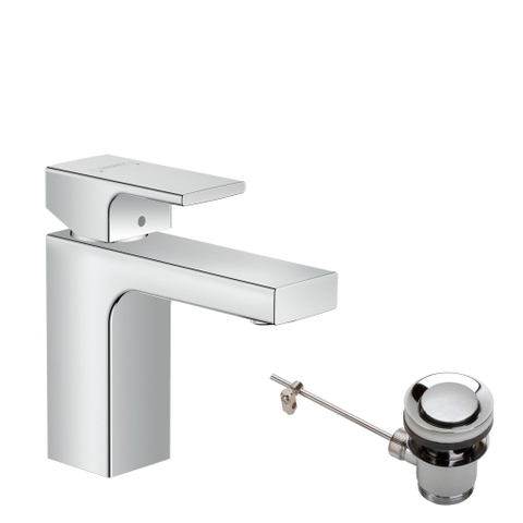 Hansgrohe Vernis Shape 1 greeps wastafelkraan - 100 met trekwaste - hoogglans chroom SW651367