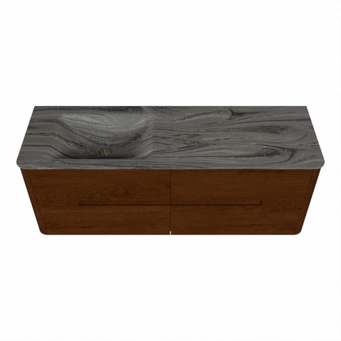 Mondiaz CIRO-DLUX Badkamermeubelset - 140x45x50cm - Solid surface wastafel Sombra - 1 wasbak Links - zonder kraangaten - 4 lades - Ruby SW1531952