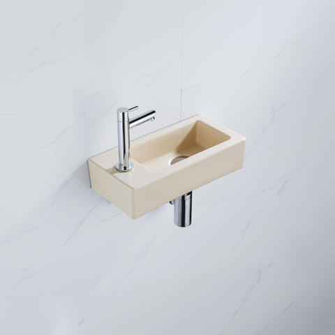 QeramiQ Fuente fonteinset – 37.5x18.5x9 cm – keramiek beige – kraangat links – chromen kraan SW1232724