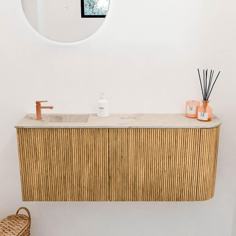 Mondiaz JOYA-DLUX 101.6cm meuble de salle de bains - arrondi droit couleur Oak - Vasque FAYE position Gauche 1 trou de robinet couleur Frappe. SW1421939