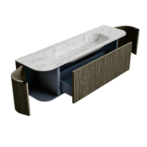 Mondiaz KURVE-DLUX Badkamermeubelset - 160x46x40cm - 1 lade - 2 deuren - wastafel solid surface - midden - 1 kraangat - Shadow SW1414563