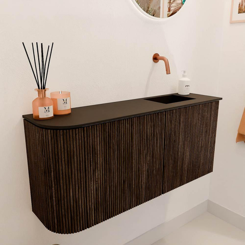 Mondiaz JOYA 91.6cm meuble de salle de bains - arrondi gauche couleur Walnut - Vasque FAYE position Droite Sans trou de robinet couleur Urban. SW1421485