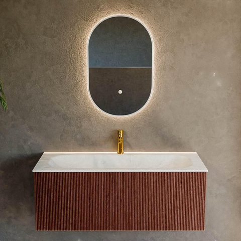 Mondiaz KURVE-DLUX Ensemble de meuble de salle de bains - 110x46x40cm - 1 tiroir - lavabo solid surface - central - 1 trou de robinet - Ruby SW1416134