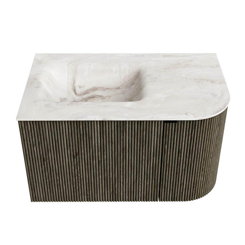 Mondiaz KURVE-DLUX Ensemble de meubles de salle de bains - 75x46x40cm - 1 tiroir - 1 porte - lavabo solid surface - gauche - sans trou de robinet - Shadow SW1414305