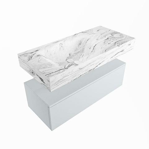 Mondiaz ALAN-DLUX Ensemble de meuble - 100cm - meuble Clay mat - 1 tiroir - Lavabo Cloud Glace suspendu - vasque Gauche - 1 trou de robinet SW806118