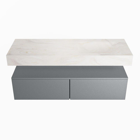 Mondiaz ALAN-DLUX Ensemble de meuble - 130cm - meuble Plata mat - 2 tiroirs - Lavabo Cloud Ostra suspendu - vasque droite - 1 trou de robinet SW807975