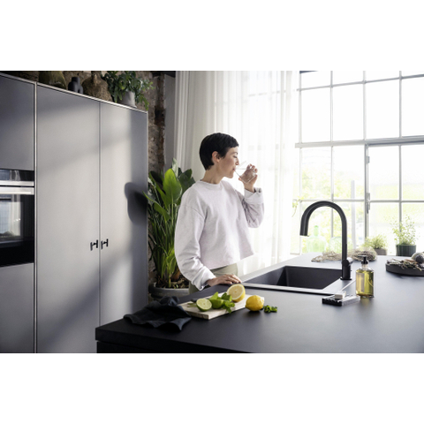 Hansgrohe Aqittura M91 SodaSystem 210, uittrekbare uitloop 1jetsBox, starter set mat zwart SW1567463