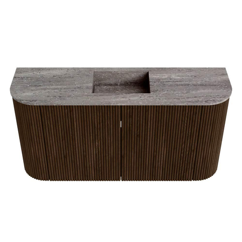 Mondiaz JOYA-DLUX 83.2cm toiletmeubel - ronding links en rechts kleur Walnut - Wastafel FAYE positie Midden 1 kraangat kleur Oza. SW1424615