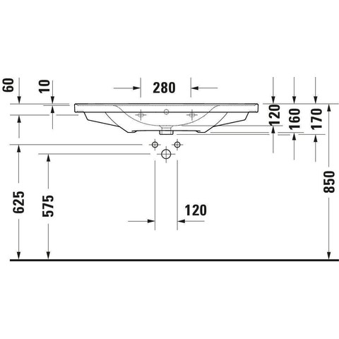 Duravit D-neo Wastafel - met waskom midden - zonder kraangat - met overloop - 100.5x48cm - met wondergliss - wit SW640555