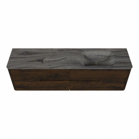 Mondiaz CIRO-DLUX Meuble de salle de bains - 180x45x50cm - Plan-vasque solid surface Sombra - 1 vasque à droite - 1 trou de robinet - 4 tiroirs - Noyer SW1530781
