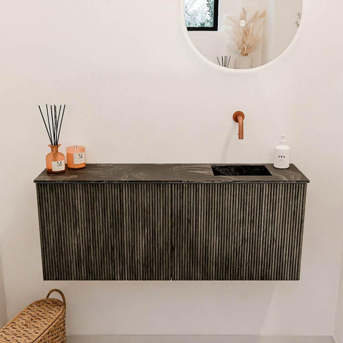 Mondiaz JOYA-DLUX Meuble de salle de bains 100cm - couleur Shadow - Vasque FAYE position Droite Sans trou de robinet couleur Lava SW1422835