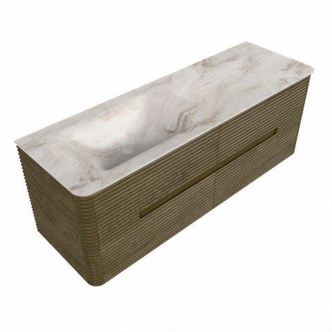 Mondiaz CIRO-DLUX Badkamermeubelset - 140x45x50cm - Solid surface wastafel Frappe - 1 wasbak Links - zonder kraangaten - 4 lades - Dusk SW1532830