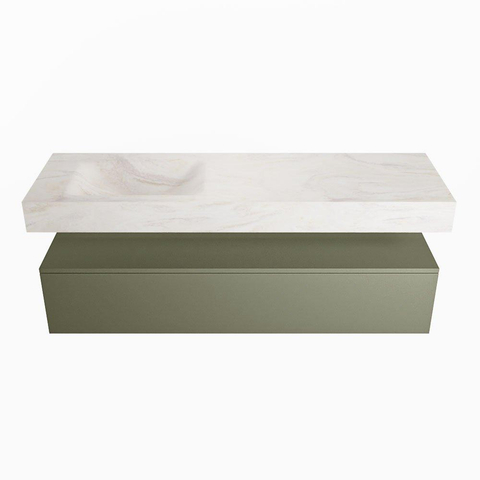 Mondiaz ALAN-DLUX Ensemble de meuble - 150cm - meuble Army mat - 1 tiroir - Lavabo Cloud Ostra suspendu - vasque gauche - 1 trou de robinet SW807422