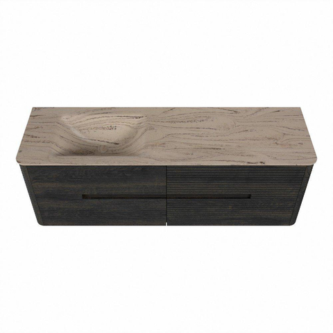 Mondiaz CIRO-DLUX Ensemble de meubles de salle de bains - 150x45x50cm - Plan vasque solid surface Arena - 1 lavabo à gauche - sans trous de robinetterie - 4 tiroirs - Shadow SW1532356