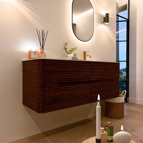 Mondiaz CIRO-DLUX Meuble de salle de bains - 130x45x50cm - Lavabo solid surface Meli - 1 vasque à droite - 1 trou de robinet - 4 tiroirs - Ruby SW1531788