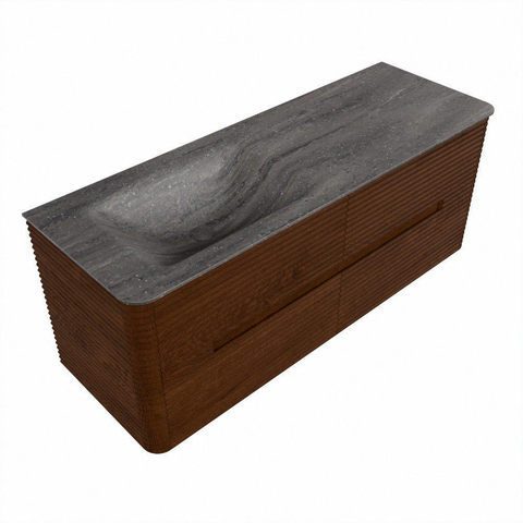 Mondiaz CIRO-DLUX Ensemble de meubles de salle de bains - 130x45x50cm - vasque en solid surface Oza - 1 vasque à gauche - sans trous de robinetterie - 4 tiroirs - Ruby SW1532095