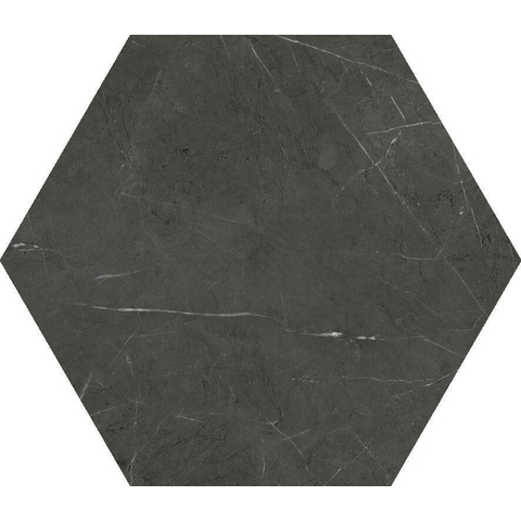 ÉCHANTILLON Terravito Jorina carreau mural et de sol - 15x17cm - 9mm - Hexagone - Effet marbre - Noir mat SW735641