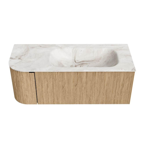 MONDIAZ KURVE-DLUX Meuble de salle de bains 115 cm avec module 25 L couleur Chêne avec 1 tiroir et 1 porte. Lavabo BIG SMALL à droite 1 trou de robinet couleur Frappe. SW1137335