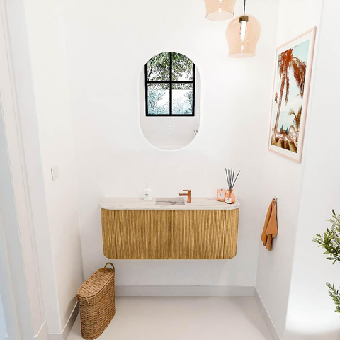 Mondiaz JOYA-DLUX 103.2cm toiletmeubel - ronding links en rechts kleur Oak - Wastafel FAYE positie Midden 1 kraangat kleur Nata. SW1424059