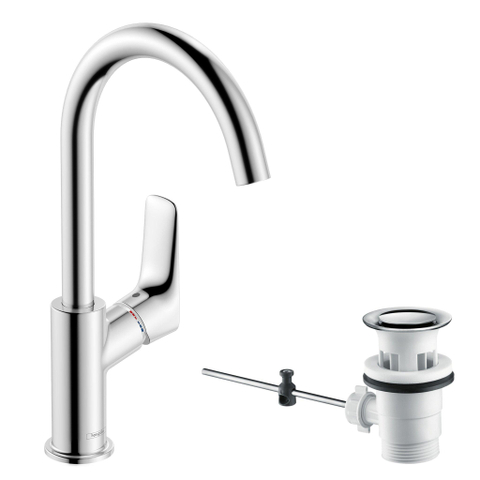 Hansgrohe Logis Eengreeps wastafelmengkraan - 210 draaibare uitloop - met PopUp - trekwaste - hoogglans chroom 0605655
