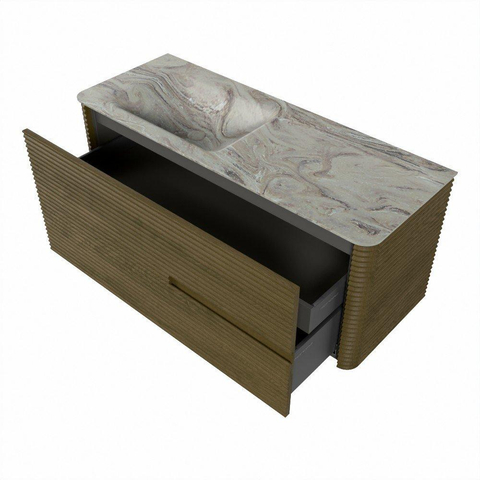 Mondiaz CIRO-DLUX Ensemble de meubles de salle de bains - 120x45x50cm - Plan vasque en solid surface Glace - 1 bassin à gauche - 1 trou de robinet - 2 tiroirs - Dusk SW1532971