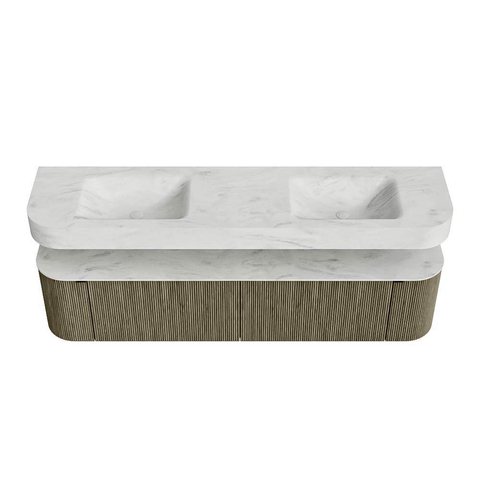 MONDIAZ THOR-DLUX Meuble de salle de bains - 190cm - arrondi gauche + droite - couleur Shadow - 2 tiroirs - 2 portes - Vasque suspendue CLOUD Double 2 trous de robinet - couleur Opalo SW1466572