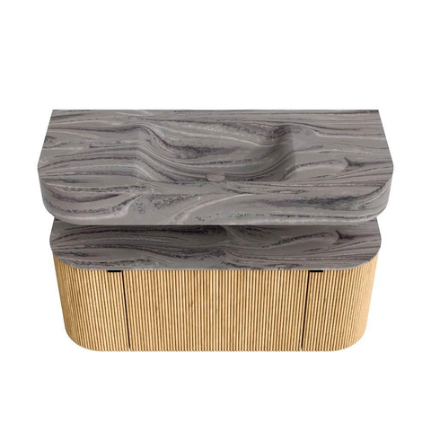 MONDIAZ THOR-DLUX 110cm badmeubel ronding links + rechts kleur Oak met 1 lade en 2 deuren. Vrijhangende wastafel CLOUD Midden zonder kraangat kleur Sombra. SW1463054