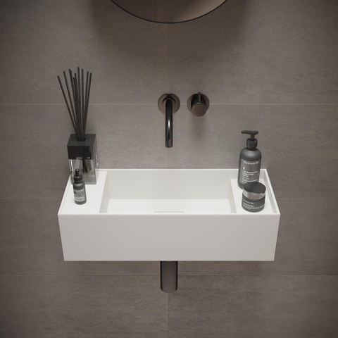 Ideavit SolidBliss Wastafel 55x22x15cm 0 kraangaten Solid surface mat wit SW420095