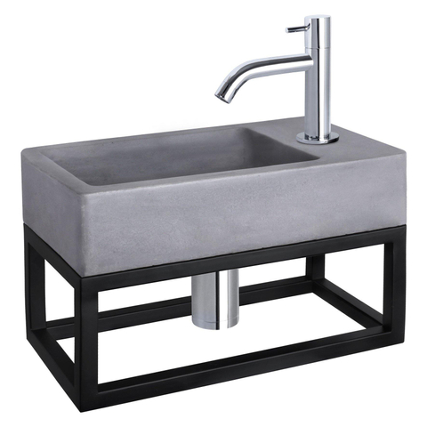 Differnz Force pack lave-mains – 40 x 22 x 8 cm – béton gris – robinet courbé chromé – avec cadre noir SW373135