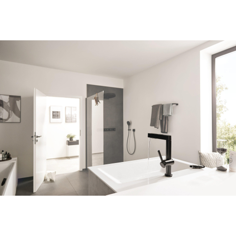 Hansgrohe Finoris Wastafelkraan - 230 - 2jet - met uittrekbare vuistdouche - met afvoerplug - mat zwart SW651140