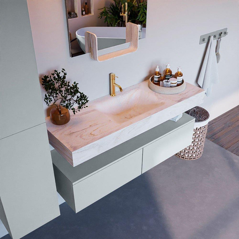 MONDIAZ ALAN - DLUX Badkamermeubelset - 130cm - onderkast - Clay - 2 lades - vrijhangende wastafel - wasbak midden - 1 kraangat - Ostra SW807877