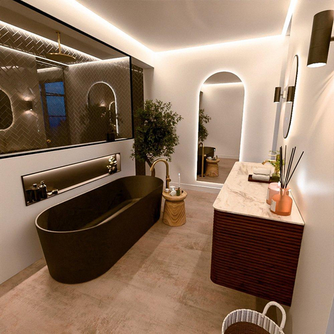 Mondiaz CIRO-DLUX Badkamermeubelset - 150x45x50cm - Solid surface wastafel Frappe - 1 wasbak Links - 1 kraangat - 4 lades - Ruby SW1531338