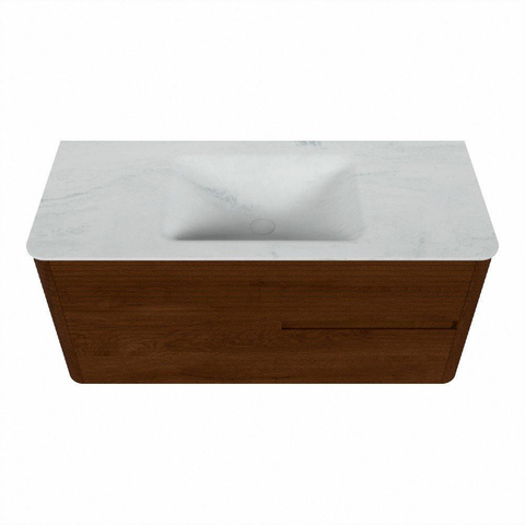 Mondiaz CIRO-DLUX Meuble de salle de bains - 110x45x50cm - Plan vasque solid surface Opalo - 1 bac au milieu - sans trous de robinet - 2 tiroirs - Ruby SW1531646