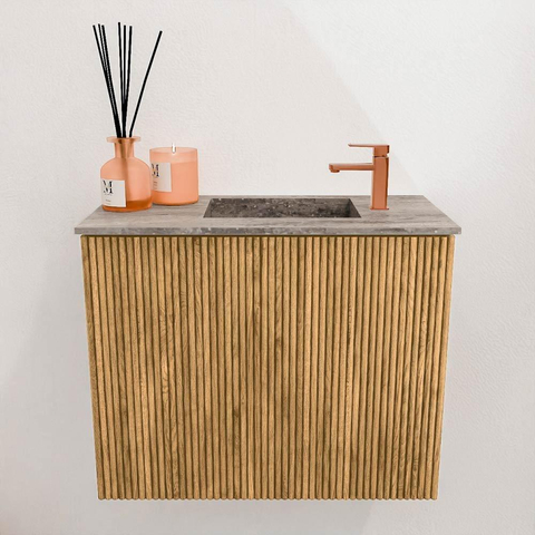 Mondiaz JOYA-DLUX 50cm toiletmeubel - kleur Oak - Wastafel FAYE positie Rechts 1 kraangat kleur Oza. SW1424094