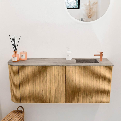 Mondiaz JOYA-DLUX 101.6cm meuble de toilette - arrondi gauche couleur Chêne - Vasque FAYE position Droite 1 trou de robinet couleur Oza. SW1424146