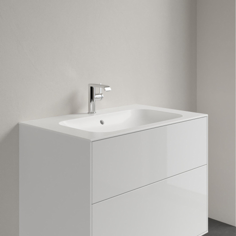 Villeroy & Boch finion meubelwastafel - 1 kraangat - 80x50cm CeramicPlus - met verdekte overloop - Stone White (mat wit) SW209573