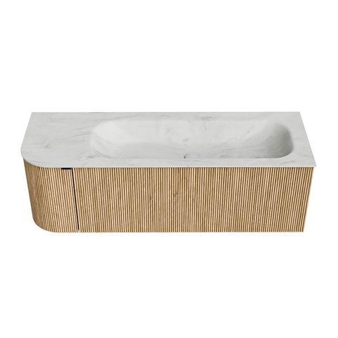 MONDIAZ KURVE-DLUX Meuble de salle de bains 135cm avec module 25 L couleur Oak avec 1 tiroir et 1 porte. Lavabo BIG MEDIUM droit sans trou de robinet couleur Opalo. SW1137541